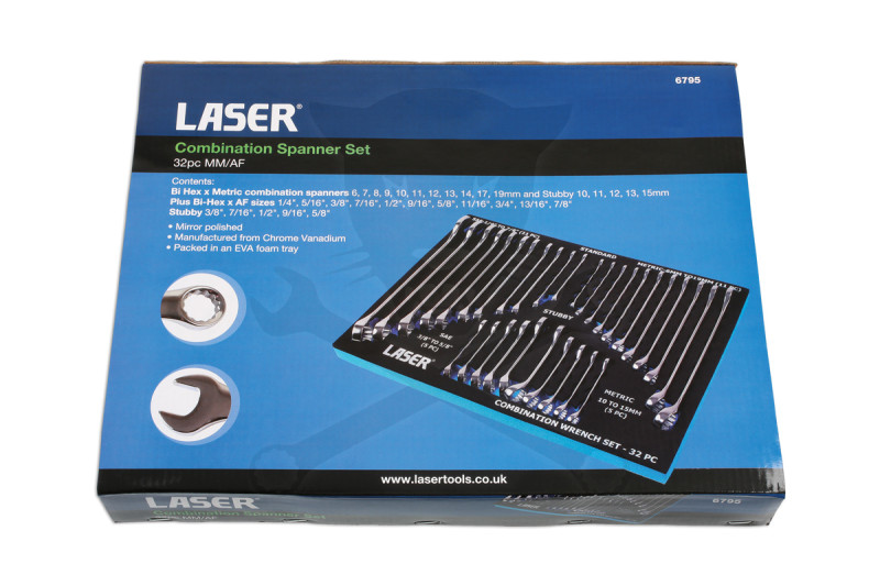 Csillag-villáskulcs készlet metrikus és COLOS, 32 részes, tálcás - Laser