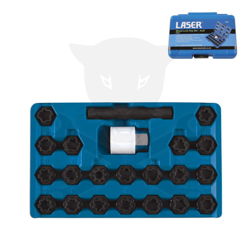 Kerékőr kulcs készlet AUDI gyári kerékőrökhöz -lóhere minta- 22 db-os