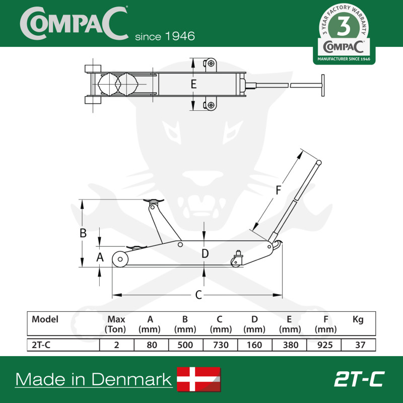 Emelő padló 2 T krokodil - alacsony 80 - 500 mm - Compac BF22