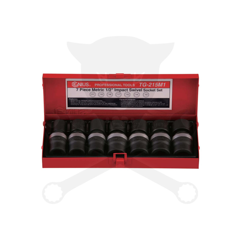 Légkulcsfej készlet 1/2" 7 db 13-21 mm metrikus rövid - Csuklós- Genius