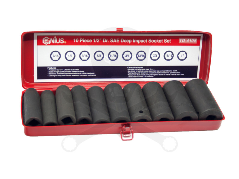 Légkulcsfej készlet 1/2" 10 db 7/16"-1" COLOS hosszú Genius