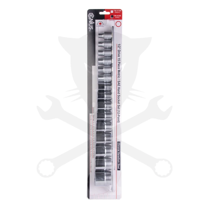 Dugókulcs - crowafej készlet 1/2" 12 szögű COLOS rövid 15 db-os Genius