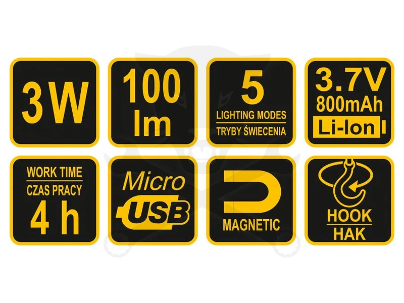 Szerelőlámpa (zseb) LED 3W COB mágneses, kampós - Vorel