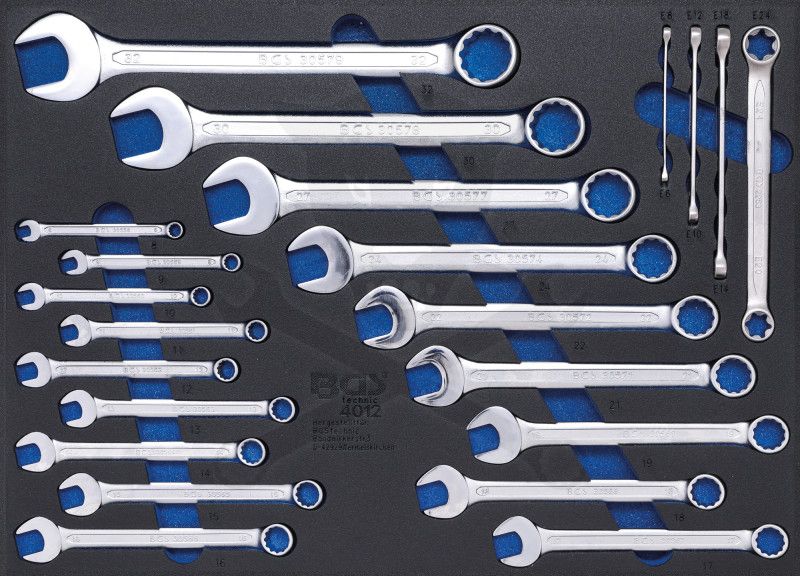 Csillag-villáskulcs készlet 25+4 db-os 8-32 mm + E-torx készletE6-E24 -tálcás