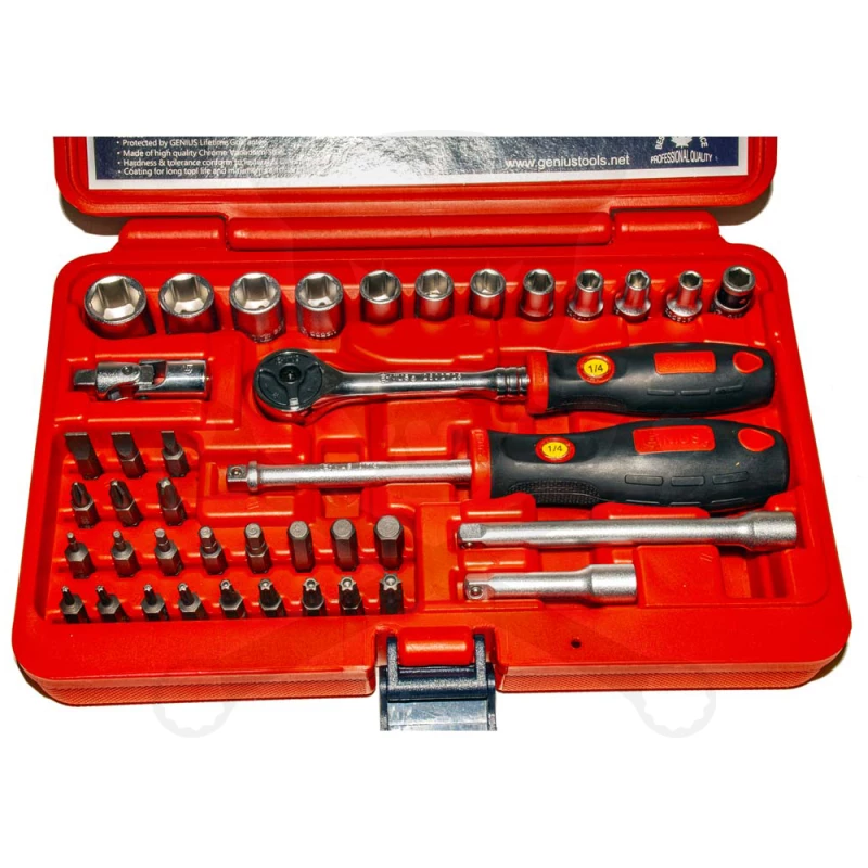 Dugókulcs - crowafej készlet 1/4" 6 lap normál 40 db - Genius