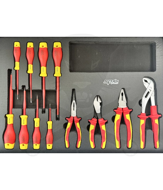 Tálcás SP Tools "M" VDE 1000V-os Fogó,csavarhúzó készlet 12 db-os