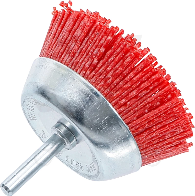 Drótcsiszoló fazékkefe csapos 75 mm - Nylon műanyag piros kefe - BGS