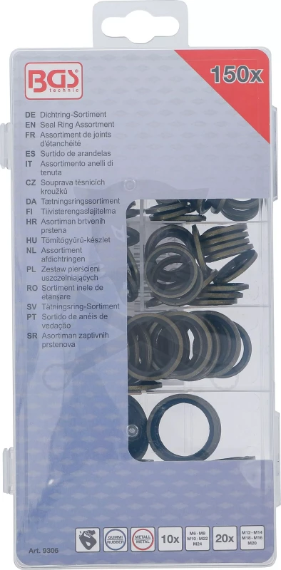 Tömítőgyűrű készlet fém / gumibetéttel 150 db-os alátét metrikus
