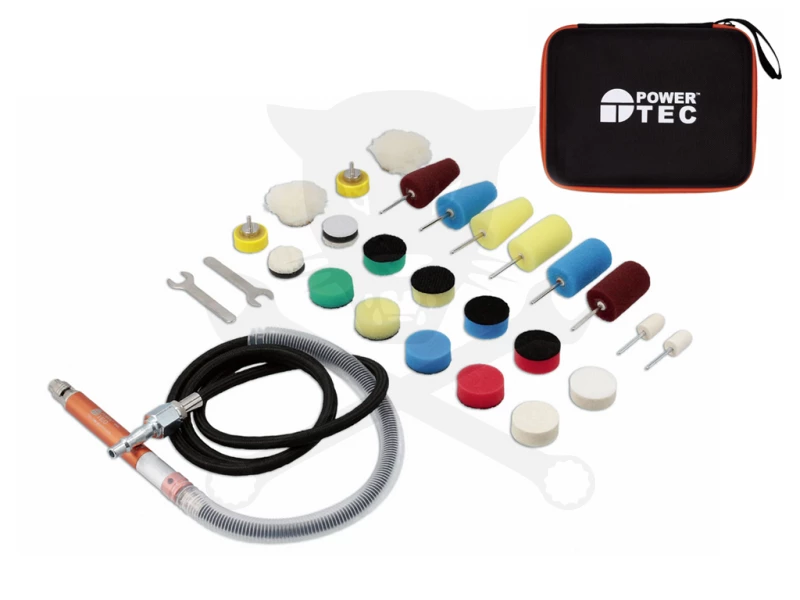 Levegős polírozó és fej készlet- 29 db-os Powertec