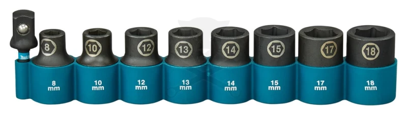 Dugókulcs készlet 1/2" 9 db-os 8-18 mm + 1/4”-1/2” adapter - Makita