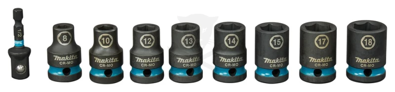 Dugókulcs készlet 1/2" 9 db-os 8-18 mm + 1/4”-1/2” adapter - Makita