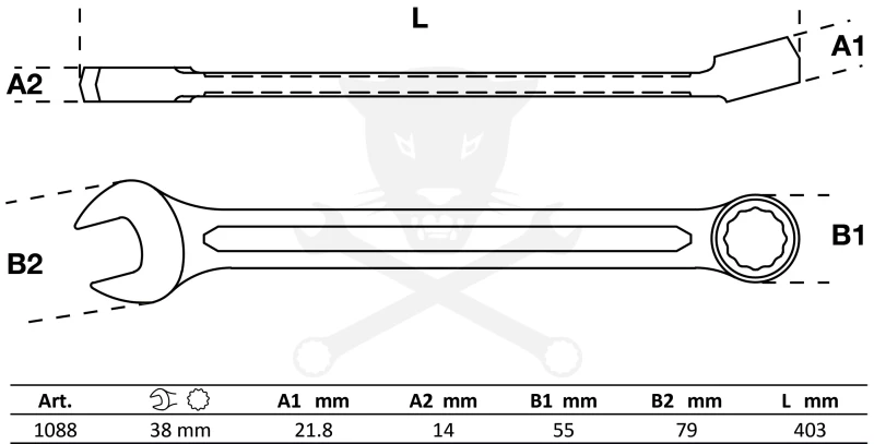 Csillag-villáskulcs 38-as - hossz: 403 mm /hidegen kovácsolt/ BGS 30588