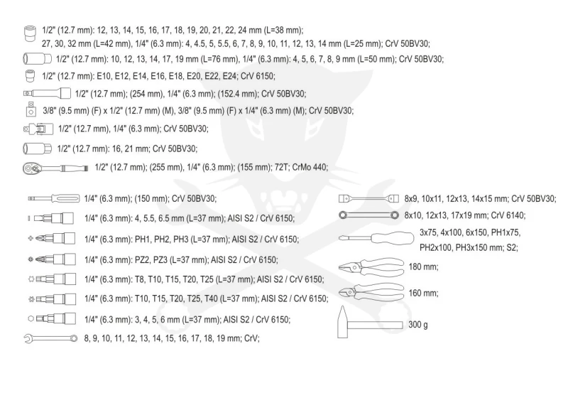 Szerszámkészlet 109 részes dugókulcs készlet 1/2"-1/4" - Yato