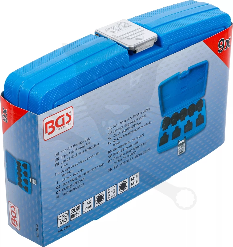 Légkulcs imbuszfej készlet 3/4" 14-24 mm + XZN M16-M18 - 9 db-os - BGS