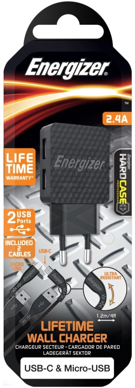 Hálózati USB töltő adapter 230V - 5V 2.4A + USB C + Micro kábelek