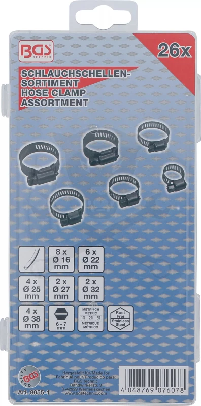 Bilincs készlet 26 részes rozsdamentes INOX átmérők:16-22-25-27-32-38 mm