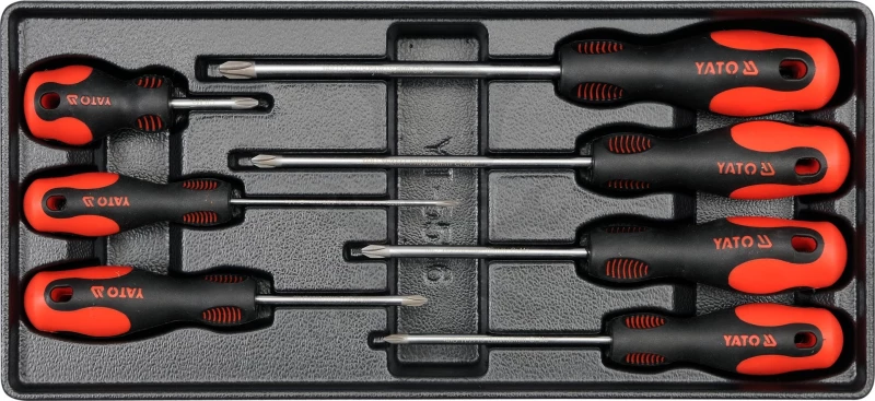 Csavarhúzó készlet 7 db-os szerszámos kocsiba tálcás - PH csillag - Yato