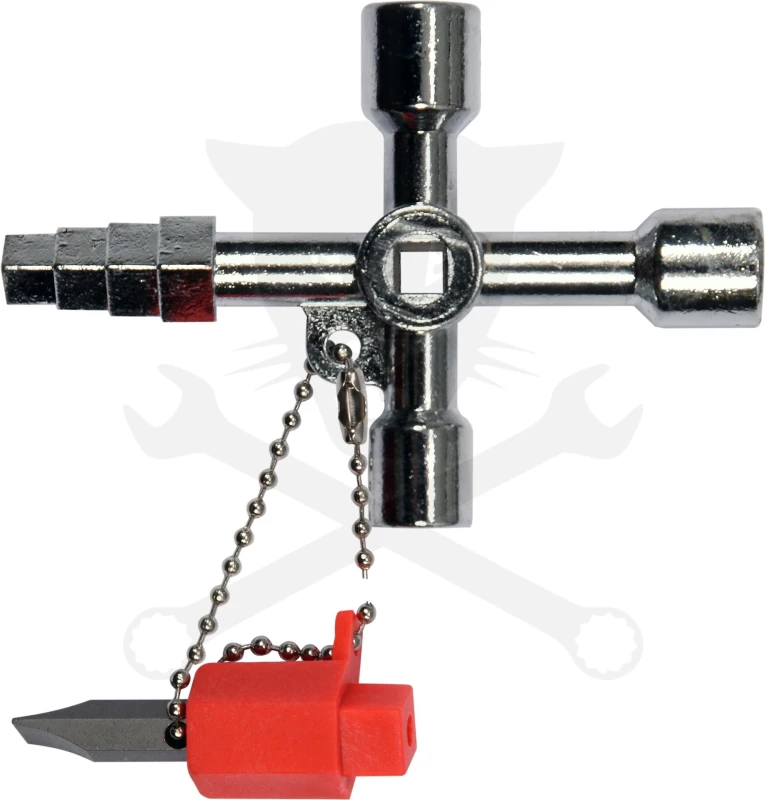 Kapcsolószekrény (karbantartó) kulcs - négyágú + 2 adapter