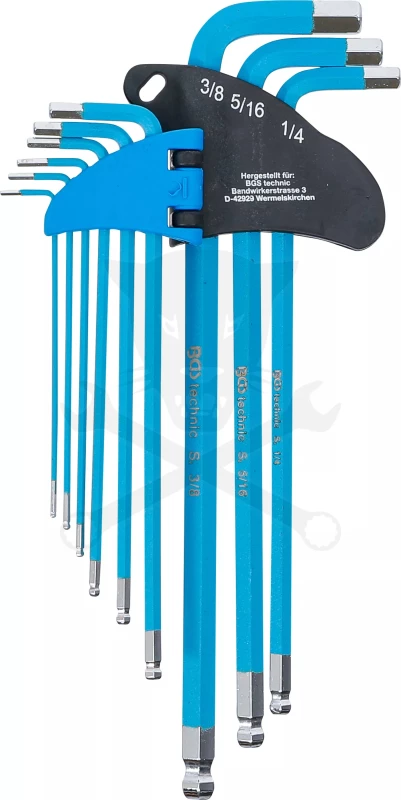 Imbuszkulcs készlet 9 db-os gömbvégű, mágneses 1/16" - 3/8" - BGS