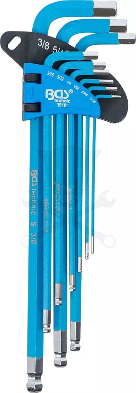 Imbuszkulcs készlet 9 db-os gömbvégű, mágneses 1/16" - 3/8" - BGS