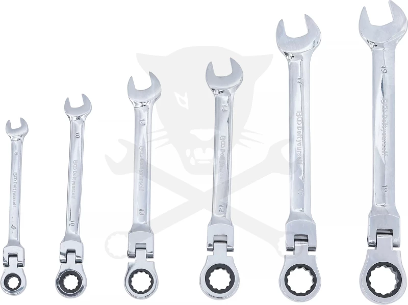 Csillag-villás racsnis-csuklós készlet 6 db-os 8-19 mm -BGS