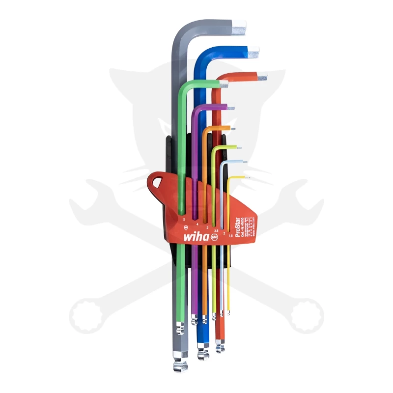 Imbuszkulcs készlet 9 db-os hosszú gömbvégű színkódolt + UV Prostar - Wiha (46555)
