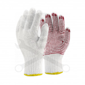 Kesztyű pöttyös piros pontozott pamut 8/M-es