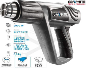 Hőlégfúvó Graphite 2000 W-os 3 fokozatú 25-600°C