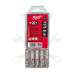 Kőzetfúró készlet 5 db-os MX4 - négyélű SDS-Plus Milwaukee