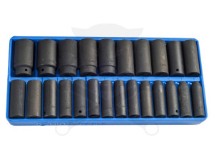 Tálcás Genius dugókulcs, gépi készlet 6 lapú hosszú 1/2" 24 db-os CRV-1/3