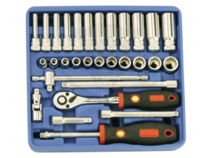 Tálcás Genius dugókulcs készlet 12 szögű rövid+hosszú 1/4" 30 db-os - 1/6