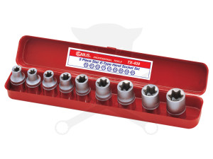 Dugókulcs - crowafej készlet 1/2" belső E-torx E10-E24 9 db-os Genius