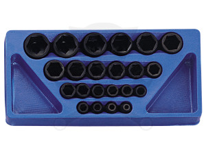 Tálcás Genius dugókulcs, gépi készlet 6 lapú rövid colos 1/2" 22 db-os 1/3
