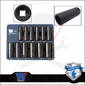 Lok-Typ Légkulcsfej készlet 3/8" 12 db-os spec.6 lap hosszú 8-19 mm-Welzh