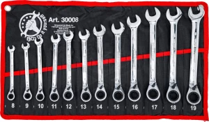 Csillag-villás racsnis készlet 12 db-os 8-19 mm, irányváltós - Kraftman