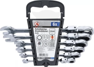 Csillag-villás racsnis-csuklós készlet 6 db-os 8-19 mm -BGS